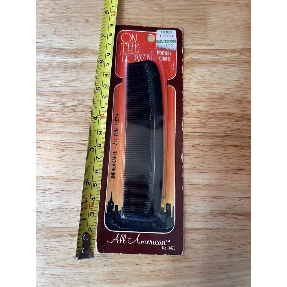 VTG On The Town‎ Pocket Comb All-American 3470 Black Fine Teeth New Unbreakable